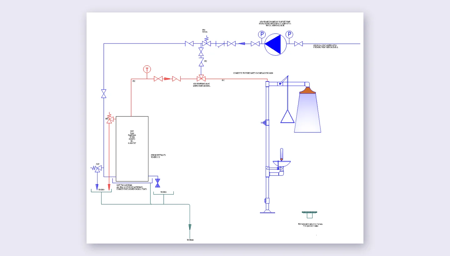 The converted drawing as real CAD lines, circles and text
